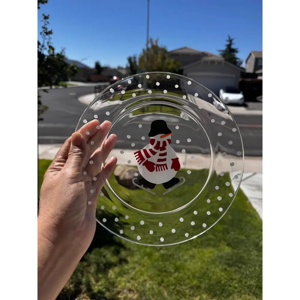 Crate & Barrel Arcoroc ice skating snowman dessert plate replacement pieces